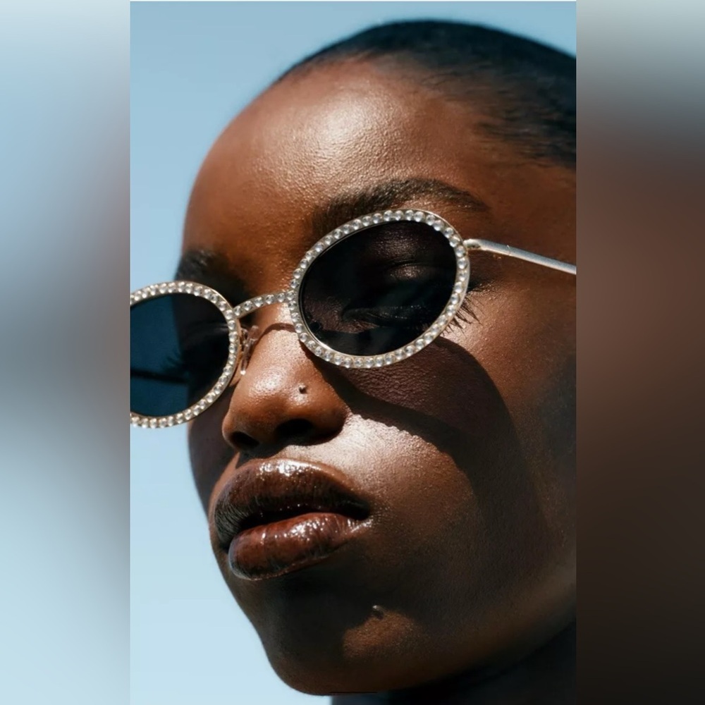 NEW Zara Boho Festival Retro Black and Silver Embellished Sunglasses